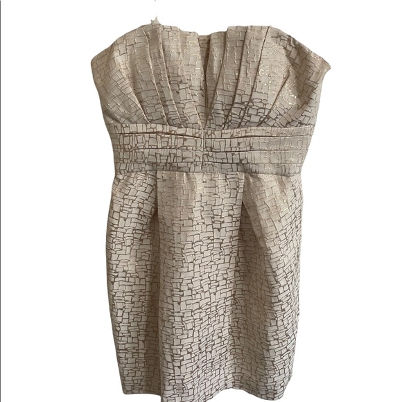 Max and Cleo Joyce Mini Dress Gold Metallic Cream/Champagne Strapless Dress SZ 6 - Picture 10 of 10